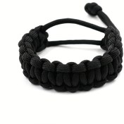 Resim Erkekler için El Yapımı Ayarlanabilir Örgülü Paracord Bileklik - Siyah Dokuma Doku Hayatta Kalma Bilekliği, Dayanıklı Açık Hava Kamp Aksesuarı & Sert Stil Kaplamasız Halat Tasarım, Hayatta Kalma Aksesuarı, Minimalist Aksesuar, Sağlam Yapı 