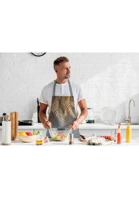 Resim Adawall Kahverengi Palmiye Yaprak Detaylı Mutfak Önlüğü 