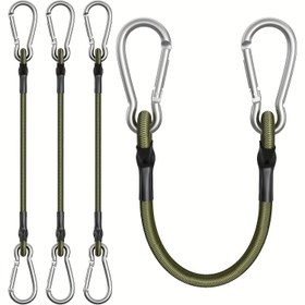 Resim 4 Adet Ağır Hizmet Yeşil Elastik Halat Kancaları, 12 İnç Esnek & Dayanıklı Metal Karabinalarla Güvenli Bağlantı için, 55.34 KG Altında Çok Amaçlı Kullanım, Sağlam Bağlama Çözümü, Güvenir Yapı 