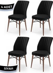 Resim Canisa Flex Serisi, Üst Kalite Mutfak Sandalyesi, 4 Adet Siyah Sandalye, Gürgen Ceviz Ahşap Ayak Sandalye Siyah Ayaklar Ceviz 