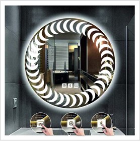 Resim GLOBAL LED MIRROR 70 Cm Beyaz Ledli Tasarım Kumlamalı Dokunmatik Bluetoothlu Buğu Önleyicili Banyo Aynası Makyaj Ayna 