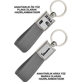 Resim Promosyon Denizi Ön Yüz Vespa Logolu Arka Yüz Plakanıza Özel Gri Anahtarlık 