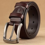 Resim 1 adet Erkek Gerçek Deri Kemer - Çelik Alaşım Tokalı, Şık Kahverengi Klasik İş Kemer, Kotlar, Yüksek Kaliteli ve Dayanıklı, Herhangi Bir Durum İçin Mükemmel, Klasik Kıyafet|Şık Kemer Tasarımı|Dayanıklı Kemer, Kemer Beli İçin Yaka Pimi, Y e s Beltes Gordo 