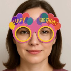 Resim Balon Desenli Karton Doğum Günü Gözlükleri 6 Adet Pembe Renk 