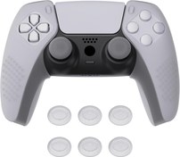 Resim PlayVital PS5 için 3D Çivili Sürüm Ergonomik Yumuşak Kumanda Silikon Kılıf Tutacakları Şarj İstasyonu ile Uyumlu Kauçuk Koruyucu Kaplamalar ps5 Kumandası için 6 Parmak Çubuğu Kapağı - Şeffaf Beyaz 