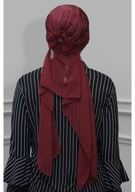 Resim Hürrem Bone Bordo Pratik Hazır Geçmeli Tesettür Bone Fukuro Piliseli Örgülü Ş Bordo 