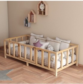 Resim zerkaconcept Lara Doğal Ahşap Montessori Çocuk Yatak Karyola Beşik Çam Ağacı - Model 1 - 80*130 