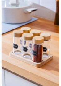 Resim Acar Calix 6'lı Bambu Standlı Baharatlık Takımı Şeffaf 