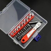 Resim 36 Dişli Mini Ratchet Matkap Seti, L Şekilli Anahtar ile Dar Alanlar Onarımı için Uygun - Çelik Çok Başlı Alet Seti, Soket Başlı, Montaj Gerektirmez, Manuel İşlem, Kırmızı 