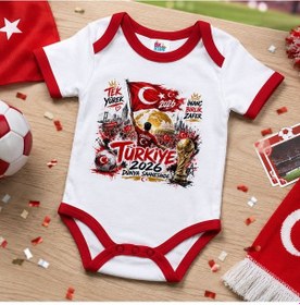 Resim Bk Gift Türkiye Taraftar Temalı 2026 Dünya Kupası Tasarımlı Kırmızı Bebek Body Zıbın-8 Tek Yürek Milli Takım Ruhu 