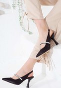 Resim mermaid shoes - Kadın Saten Sivri Burunlu Ortadan Taş Işlemeli Arkası Açık Abiye Ayakkabı 