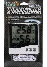Resim Growers Edge Büyük Ekran Dijital Termometre - Nem Ölçer - Saat / Thermometer / Hygrometer 