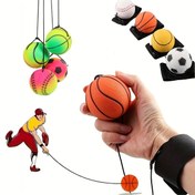 Resim 1 Adet Eğlenceli Basketbol Bilekli Zıplayan Topu 60mm Yüksek Esneklik El Atma Genç Kauçuk Eğitim Topları ve Bileklik Seti - Dayanıklı Fırlatma ve Geri Tepme Spor Takımı Dış Aktiviteler İçin, Beyzbol, Futbol, Tenis için Göz Koordinasyon Egzersizi 