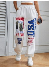 Resim Coolane Letter Graphic Elastic Waist 4 Mevsim Eşofman Beyaz 