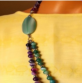 Resim Premium Serisi Yeşil Akik Mor Akik 2 Sıralı Uzun Şifa Nazar Korum Çok Renkli 