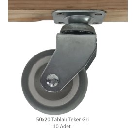 Resim Ofis Koltuk Dolap Etajer 360 Derece Döner 50 x 20 Tablalı Teker Gri 50 mm (10 Adet) 