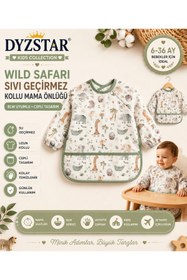 Resim DYZSTAR Wild Safari Hayvan Desenli Su Geçirmez Kollu Bebek Mama Önlüğü BLW Uyumlu Cepli Leke Tutmaz Aktivite Önlüğü 