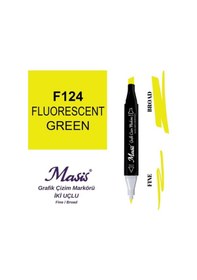 Resim Çift Uçlu Marker Grafik Çizim Kalemi 124 Floresan Yeşil 