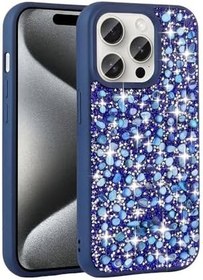 Resim Zore Apple için uyumlu iPhone 15 Pro Kılıf Parlak Taşlı Tasarım Zore Linea Kapak Lacivert 