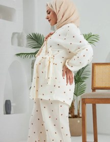 Resim Lolly Babies Lohusa Pijama Takımı | Kahverengi Kalp | Pamuk - M 