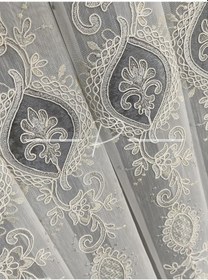 Resim Tül Perde 32327 Nolu Desen Kadife Işleme Tül Perde Ekru 