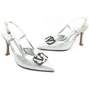 Resim Feles V Toka Detaylı Arkası Açık Stiletto Kadın Topuklu Ayakkabı GÜMÜŞ 