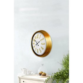 Resim Bahat Altın Varaklı Salon Ofis Duvar Saati Alüminyum Çerçeve 40 cm 