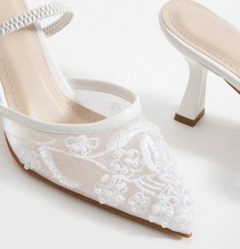 Resim Bufu Paris Beyaz İnci Nakış Detaylı Nişan Davet Gelinlik Ayakkabı 