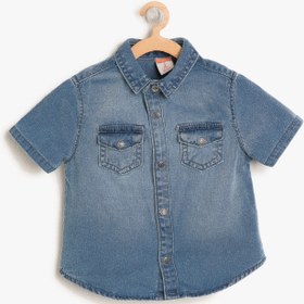 Resim Erkek Bebek Cep Detaylı Jean Gömlek 