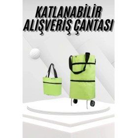 Resim Katlanabilir Tekerlekli Pazar Market Çarşı Arabası Market Alışveriş Çantası 