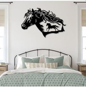 Resim Tasarım At Silüeti ve Koşan At Dekoratif Duvar Panosu Siyah 50 x 70 