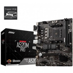 Resim MSI A520m Pro Am4 Ddr4 4600(oc) Vga Dvı Hdmı M.2 Usb3.2 Matx 