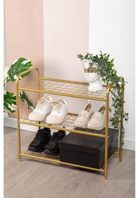Resim Gold Ayakkabılık Metal Ayakkabılık Ayakkabı Rafı Ayakkabı Düzenleyici Raf 3 Katlı Ayakkabılık Gold 
