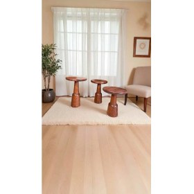 Resim Ahşap Mantar Sehpa 3lü Fındık Renk Doğal Zigon Fiskos Takımı 