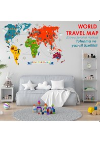Resim World Travel Map Statik Kağıt Tahta 100x150CM 