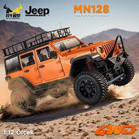 Resim MN Model MN128 1/12 Jeep Wrangler Rubicon 4WD RC Model Crawler Offroad Truck Turuncu Uzaktan Kumandalı Araba - Dahili Işık Seti 