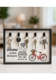 Resim Dekoratif Dikdörtgen Anahtar Askısı Anahtarlık Parlak Siyah 