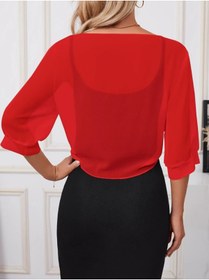 Resim Efnaz style Kadın Truvakar Kollu önden Bağlamalı Kısa şifon Bolero Ceket 
