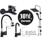 Resim Tesitay Irmak Lavabo Banyo Mutfak Bataryası Diamond Rainy Robot Duş Siyah Seti 