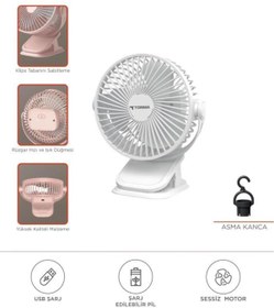 Resim MASLİNG Masaüstü Şarjlı Klipsli 360 Derece Dönen Portatif Fan Vantilatör Şarjlı Klipsli Soğutucu MAS-83 