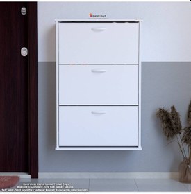 Resim Modilayn Varbi Asma Kapı Önü 52 X 109 X 25,5 Cm Lik 3 Düşer Kapak 6 Göz Bölmeli Ayakkabılık Beyaz 