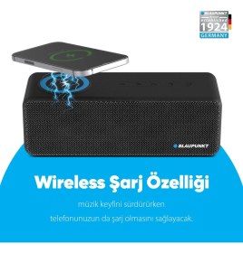 Resim Blaupunkt LS250 Bluetooth Kablosuz Şarj Standlı Hoparlör Ses Bombası Siyah 