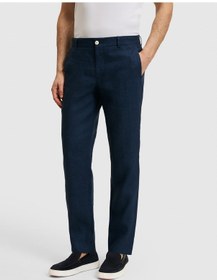 Resim Cacharel Lacivert Slim Fit Beli Lastikli %100 Keten Pantolon 