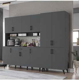 Resim Gale Kahve Köşesi Çok Amaçlı Dolap Kiler Mutfak Dolabı Füme 240cm Antrasit 