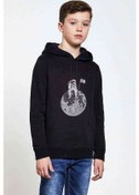 Resim Astronot 01 Baskılı Unisex Çocuk Kapüşonlu Siyah Sweatshirt 
