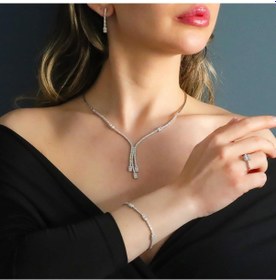 Resim Baget Taşlı Sarkıt Modeli Gümüş Set Gümüş 