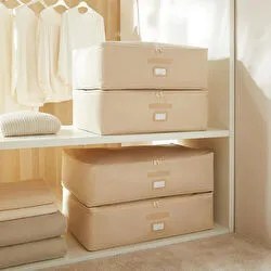 Resim 4'lü Bej Balıksırtı Baza Altı Hurç Set 2 Adet 62 X 46 X 22 / 2 Adet 74 X 46 X 22 Cm 