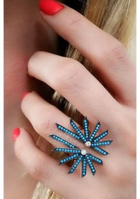 Resim Modern Turkuaz Taşli Tasarım Ayarlanabilir Gümüş Yüzük 