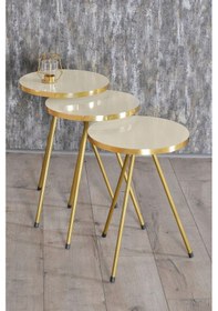 Resim Uslucan Alışveriş Zigon Sehpa Ve Orta Sehpa Kr Gold Metal Ayak Gold Krem Set Çok Renkli 