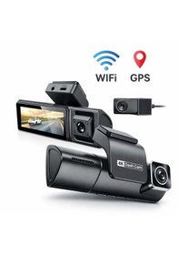 Resim 4k 3 Kameralı Araç İçi Kamera Wifi Destekli, G-sensörlü, Gps, Döngü Kayıtlı Mini Dash Cam 